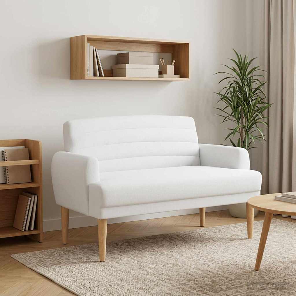 vidaXL Love seat με κουμπιά Λευκό 116 x 67 x 80 εκ. Ύφασμα