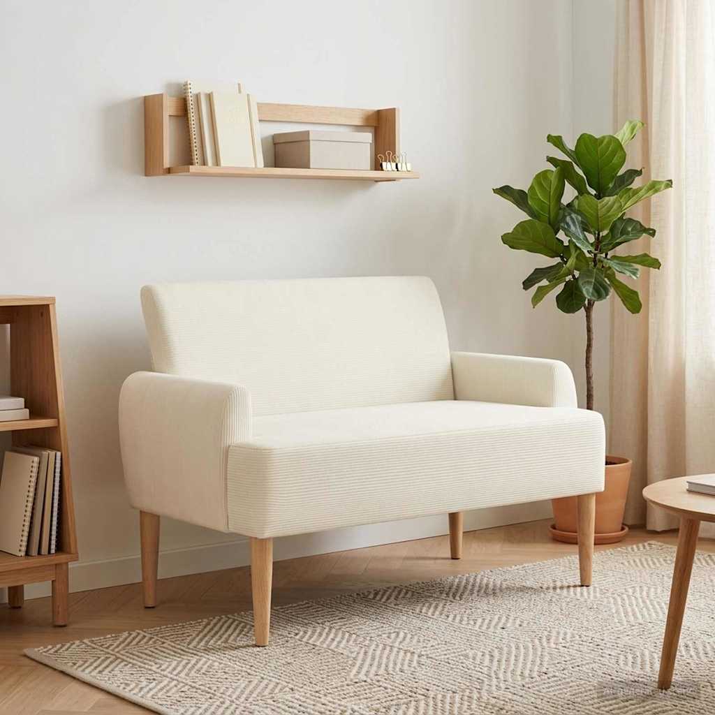 vidaXL Love seat με κουμπιά Κρεμ 116 x 67 x 81 εκ Υφασμάτινο Κορντουρά