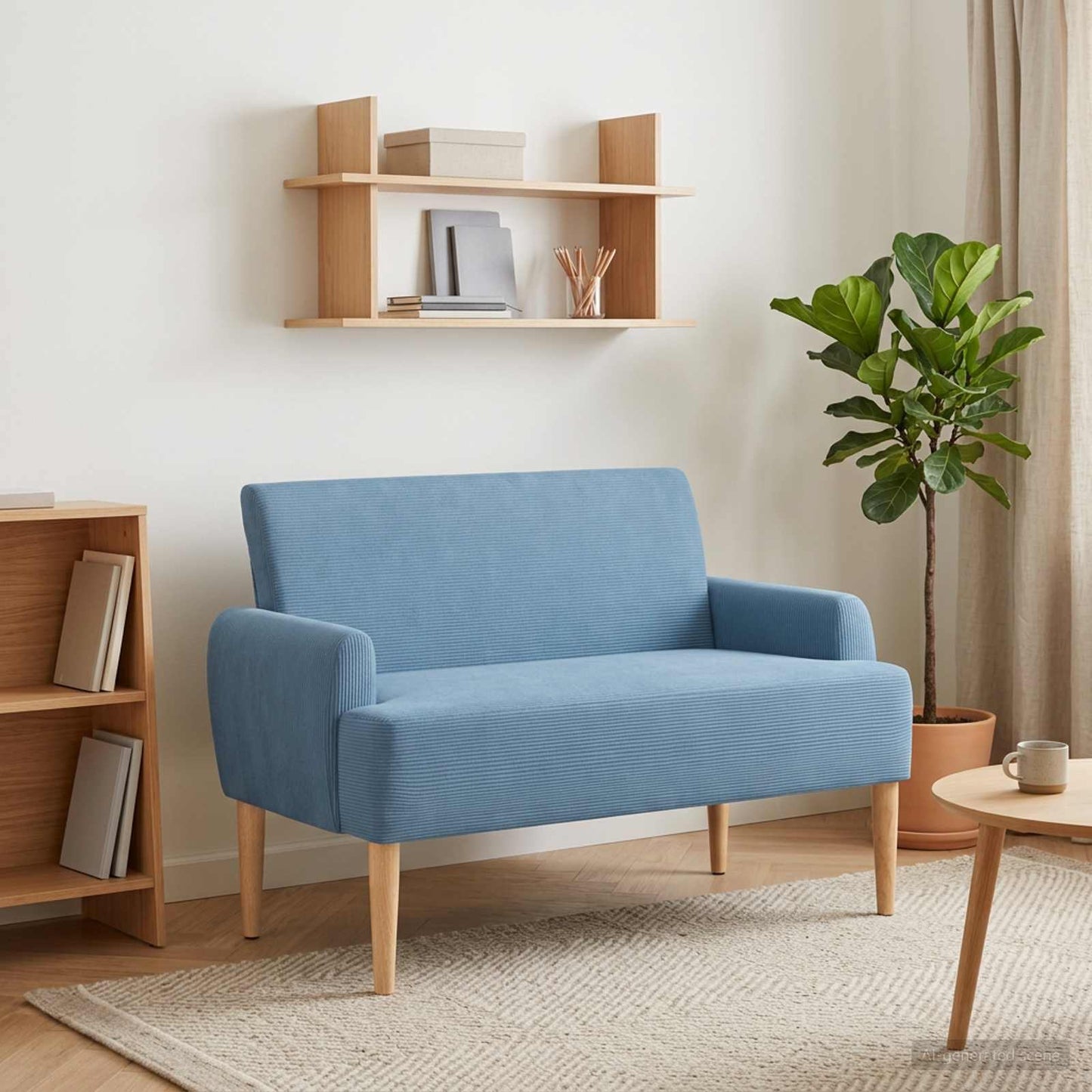 vidaXL Love seat με κουμπιά Μπλε 116 x 67 x 81 εκ Υφασμάτινο Κορντουρά