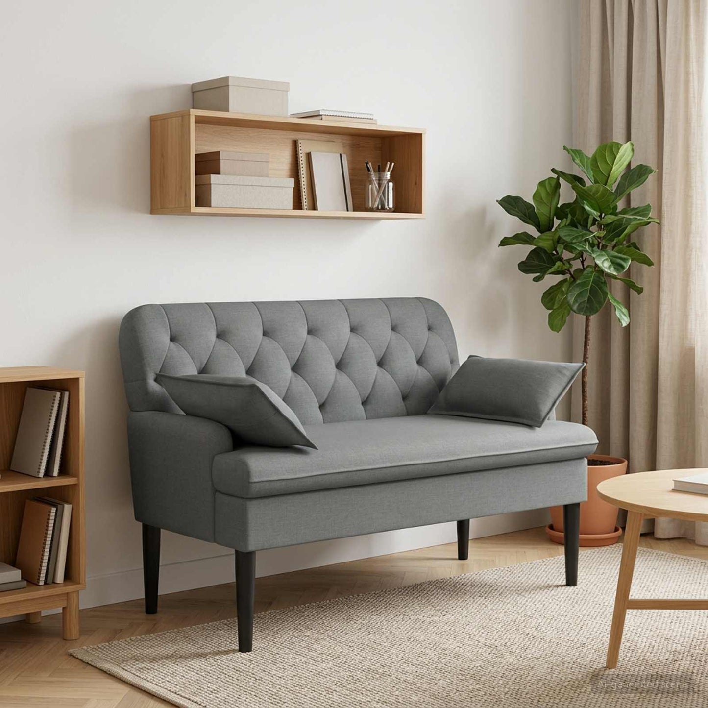 vidaXL Love seat με κουμπιά Σκούρο Γκρι 111 x 68 x 80 εκ. Ύφασμα