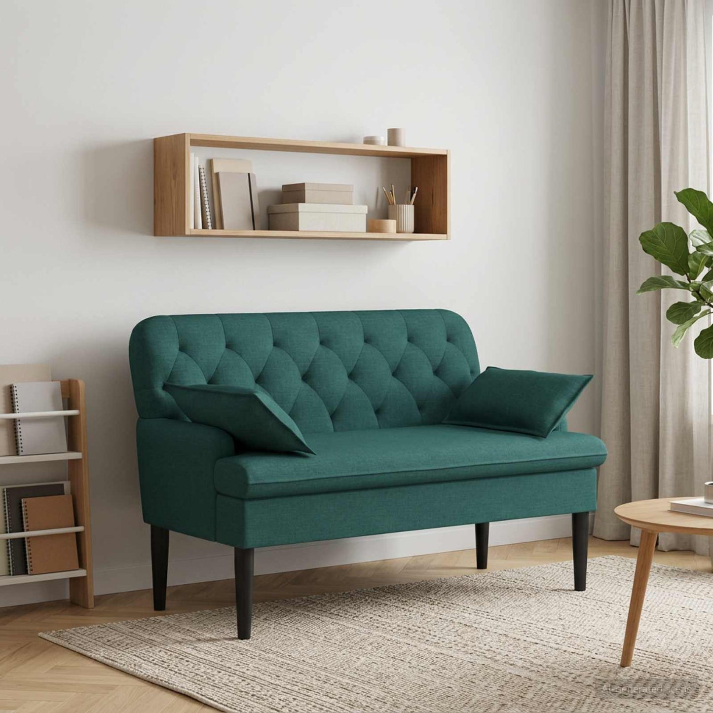 vidaXL Love seat με κουμπιά Σκούρο Πράσινο 111 x 68 x 80 εκ. Ύφασμα