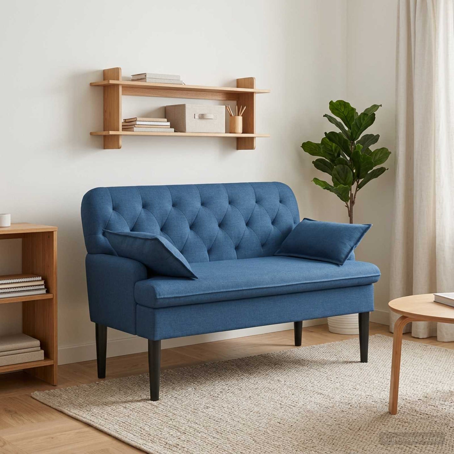 vidaXL Love seat με κουμπιά Μπλε 111 x 68 x 80 εκ. Ύφασμα