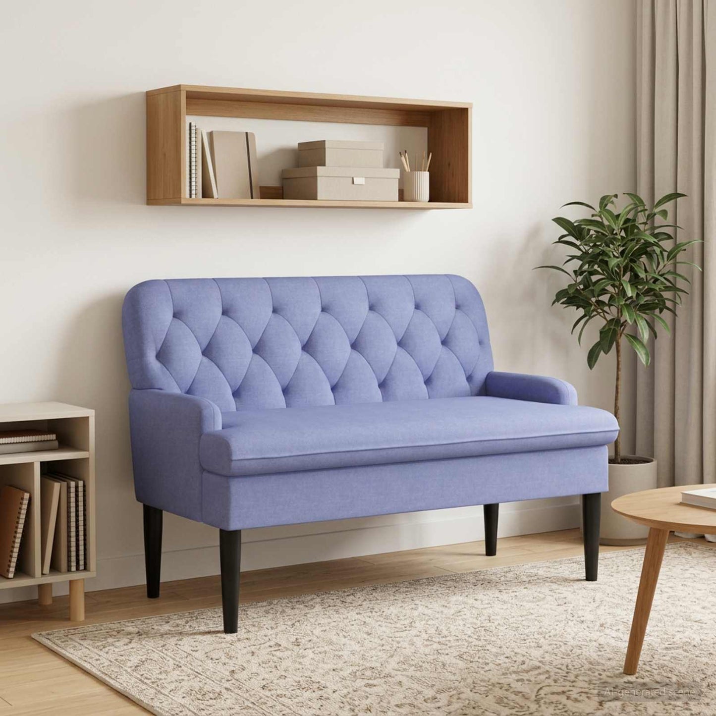 vidaXL Love seat με κουμπιά Μπλε τζην 111 x 68 x 80 εκ. Ύφασμα