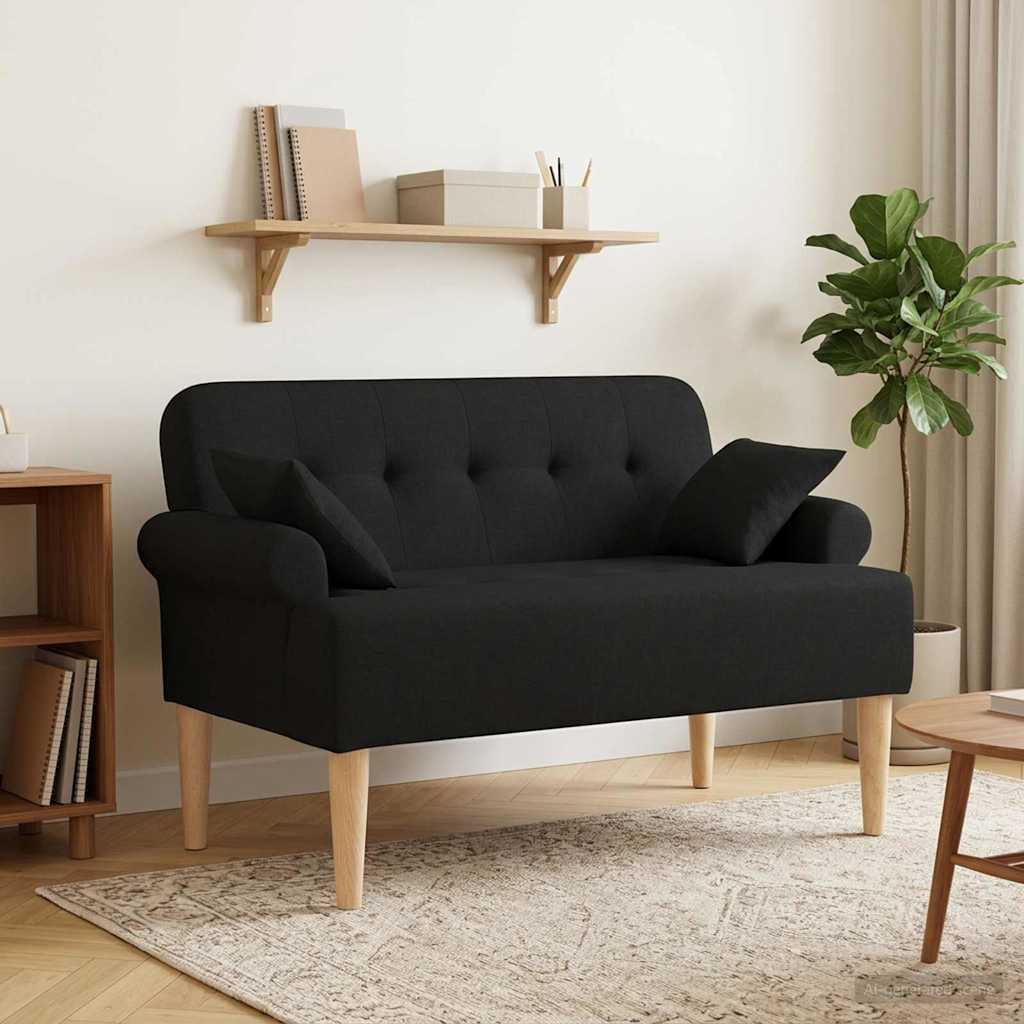 vidaXL Love seat με κουμπιά Μαύρο 120 x 65 x 79 εκ Ύφασμα