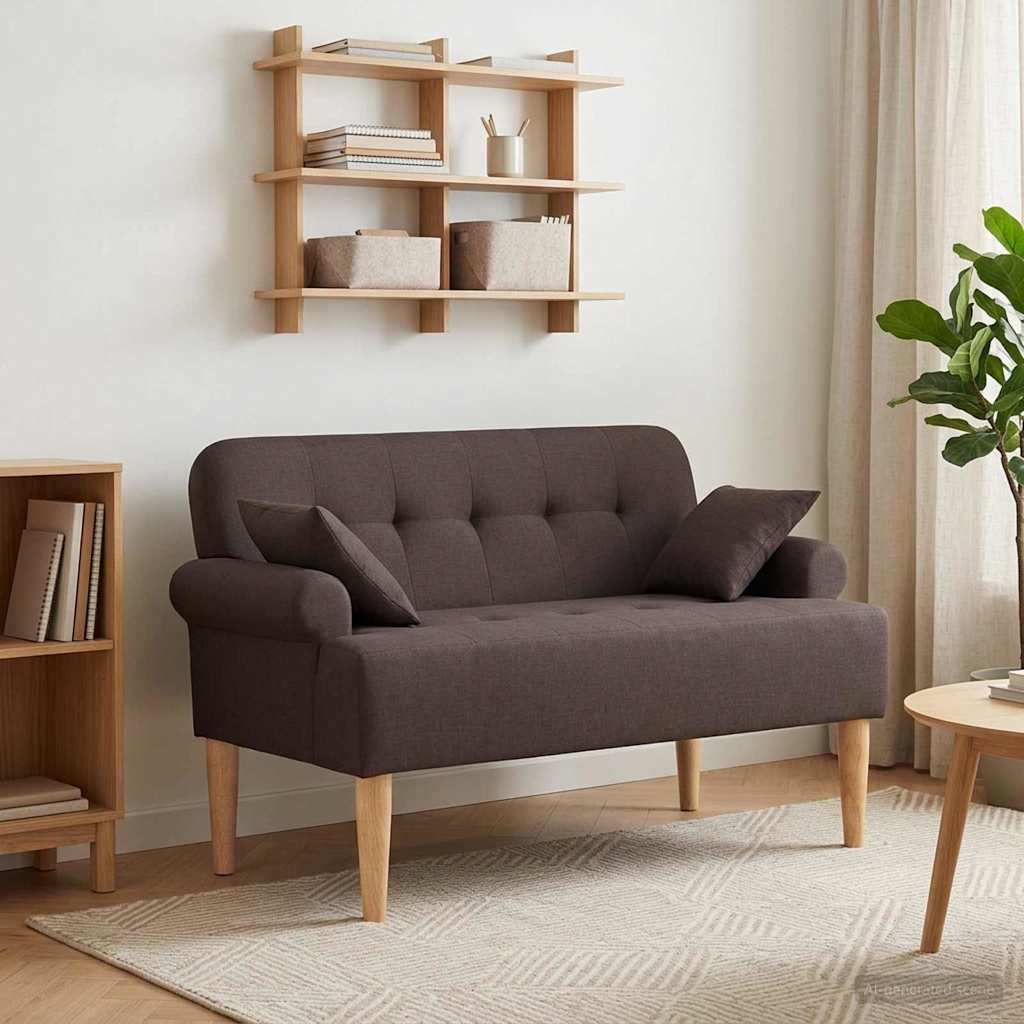 vidaXL Love seat με κουμπιά Σκούρο Καφέ 120 x 65 x 79 εκ Ύφασμα