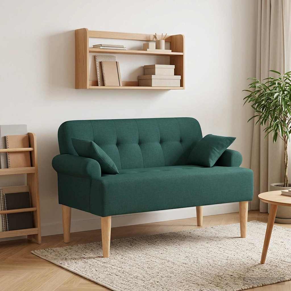 vidaXL Love seat με κουμπιά Σκούρο Πράσινο 120 x 65 x 79 εκ Ύφασμα