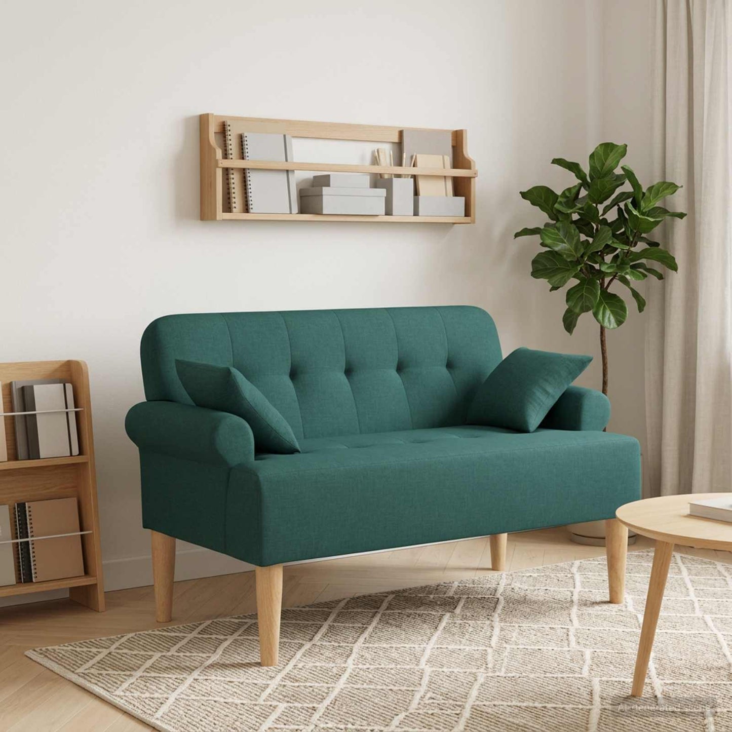 vidaXL Love seat με κουμπιά Σκούρο Πράσινο 120 x 65 x 79 εκ Ύφασμα