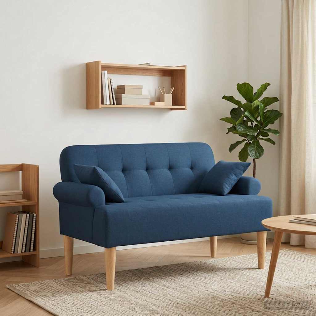 vidaXL Love seat με κουμπιά Μπλε 120 x 65 x 79 εκ Ύφασμα