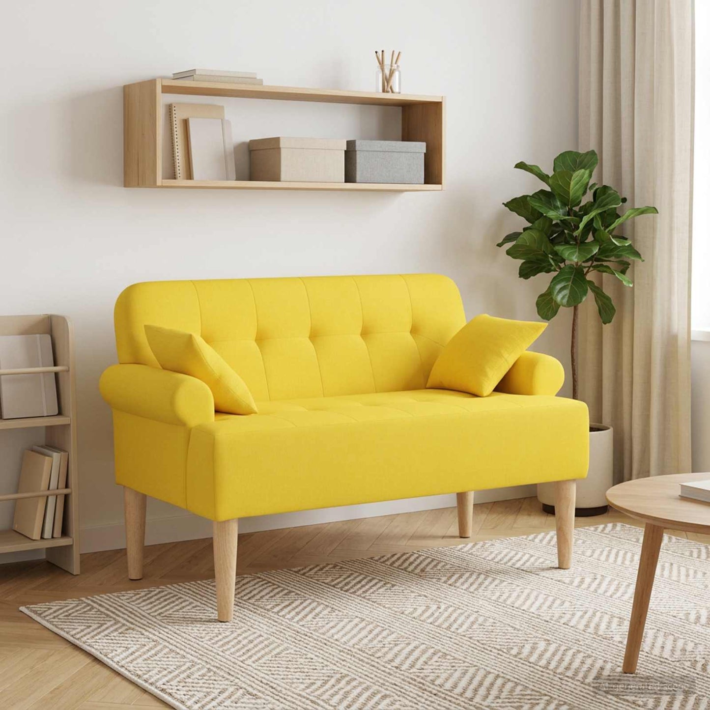 vidaXL Love seat με κουμπιά Απαλό Κίτρινο 120 x 65 x 79 εκ Ύφασμα