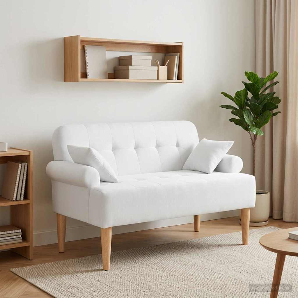 vidaXL Love seat με κουμπιά Λευκό 120 x 65 x 79 εκ Ύφασμα