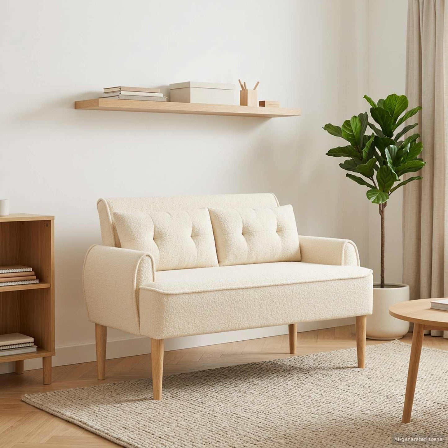 vidaXL Love seat με κουμπιά Κρεμ 117 x 67 x 77 εκ. Μπουκλέ