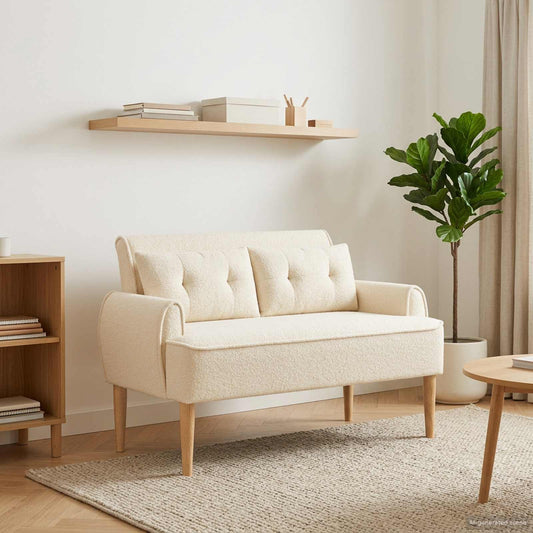vidaXL Love seat με κουμπιά Κρεμ 117 x 67 x 77 εκ. Μπουκλέ