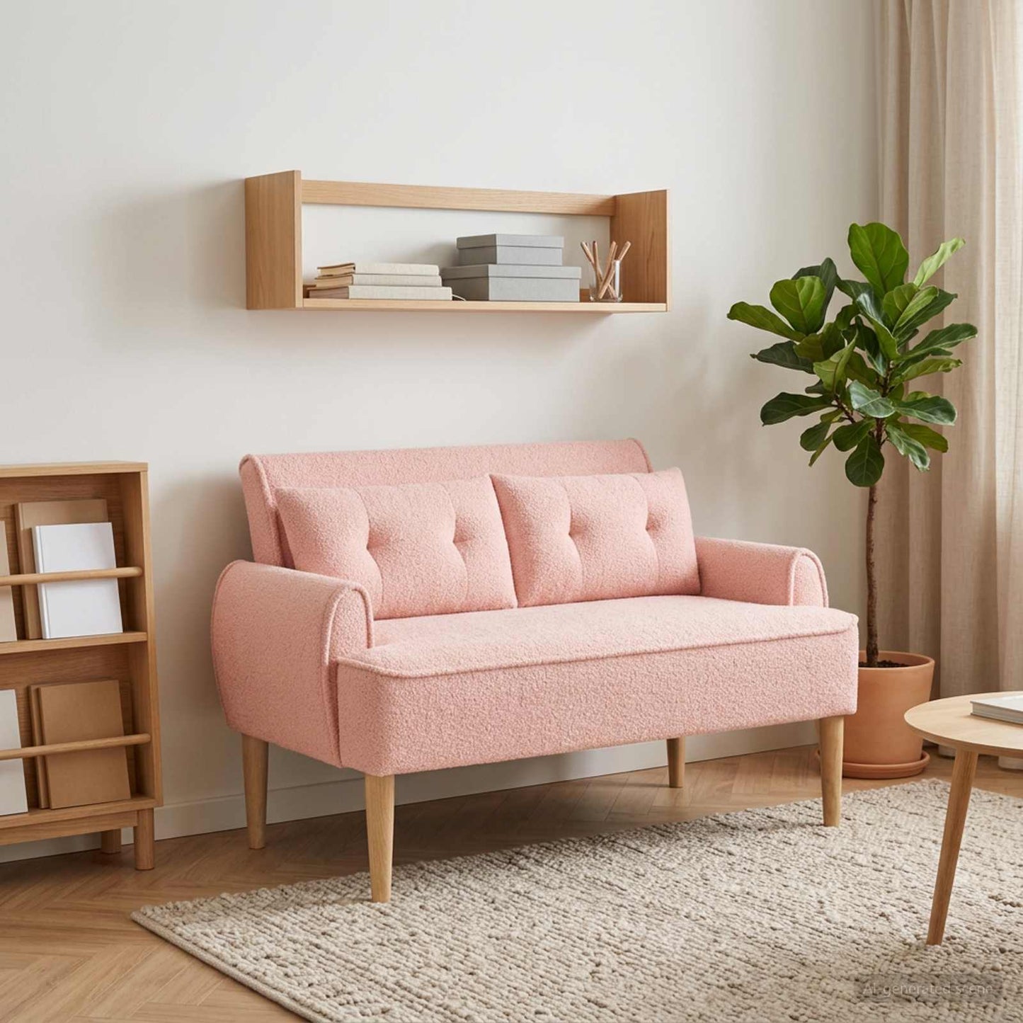 vidaXL Love seat με κουμπιά 2-θέσιο Ροζ 117 x 67 x 77 εκ. Μπουκλέ