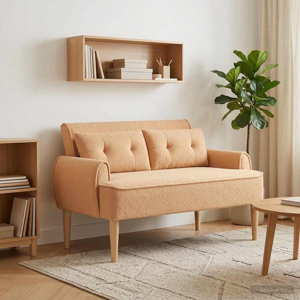 vidaXL Love seat με κουμπιά Μπεζ 117 x 67 x 77 εκ. Μπουκλέ
