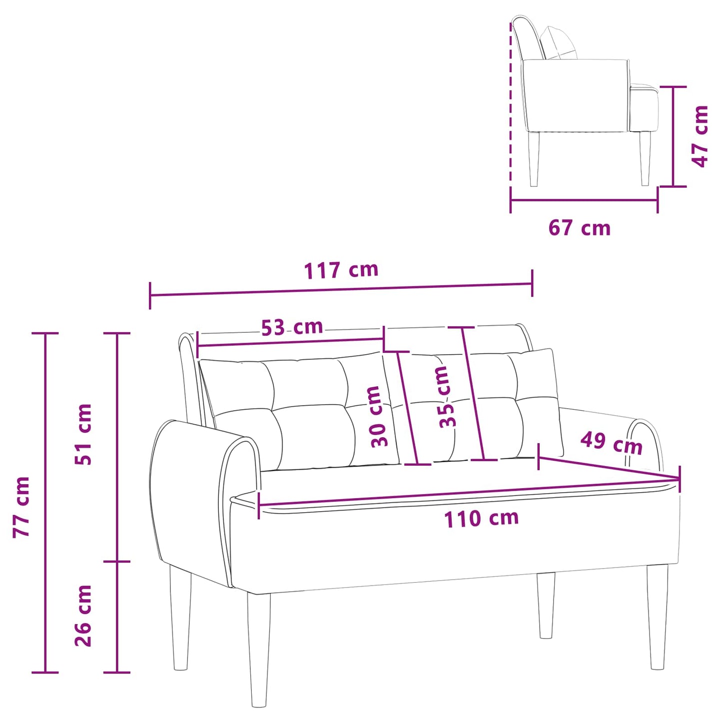 vidaXL Love seat με κουμπιά Μπεζ 117 x 67 x 77 εκ. Μπουκλέ
