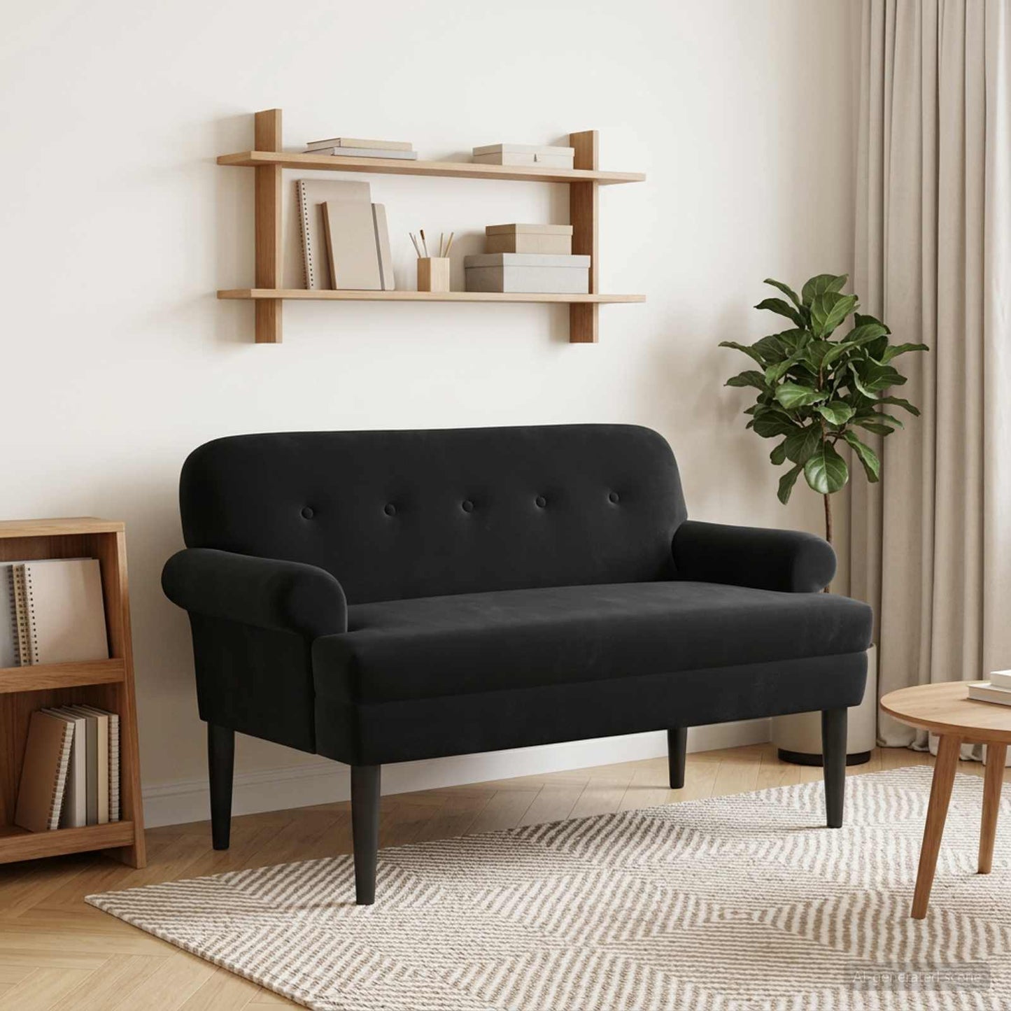vidaXL Love seat με κουμπιά Μαύρο 120 x 66 x 78 εκ. Βελούδο