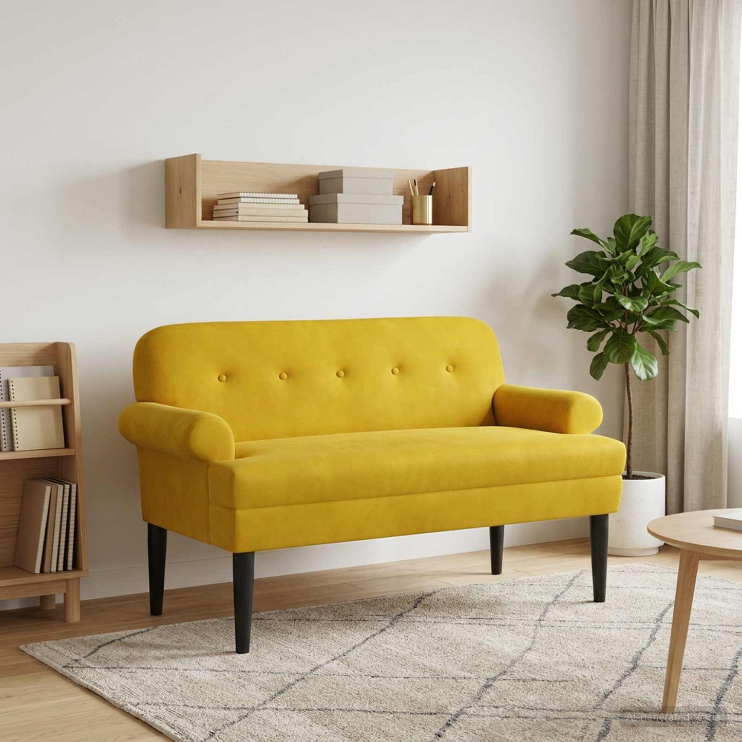 vidaXL Love seat με κουμπιά Κίτρινο 120 x 66 x 78 εκ. Βελούδο