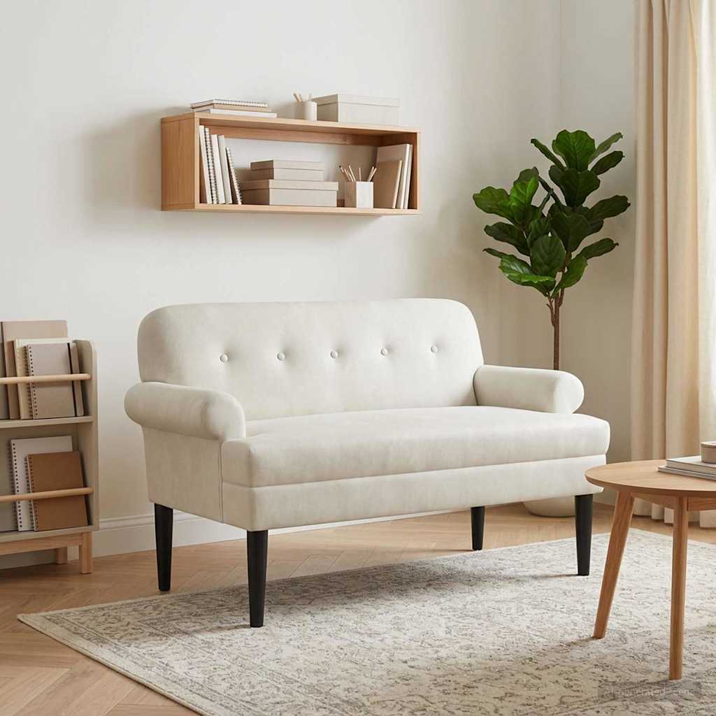 vidaXL Love seat με κουμπιά Κρεμ 120 x 66 x 78 εκ. Βελούδο