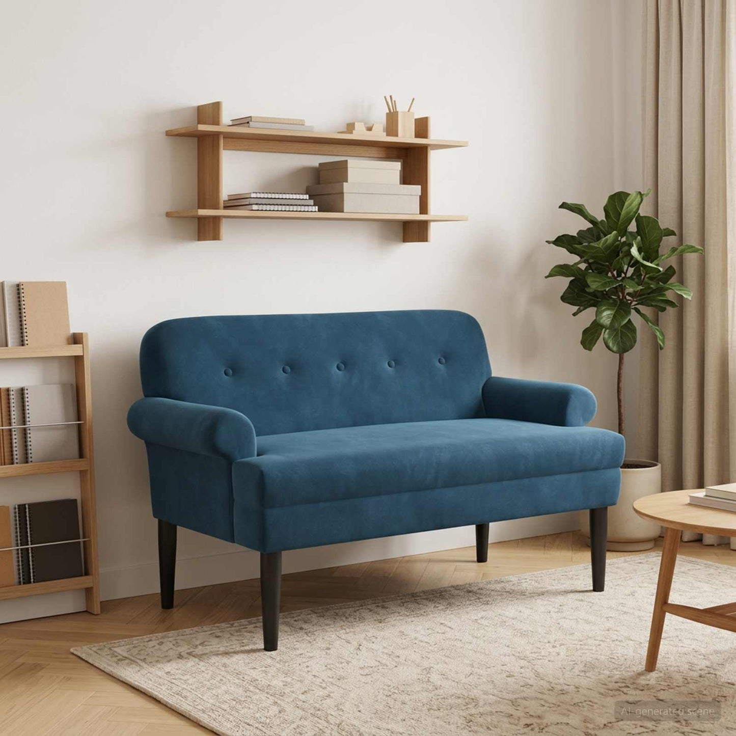vidaXL Love seat με κουμπιά Μπλε 120 x 66 x 78 εκ. Βελούδο