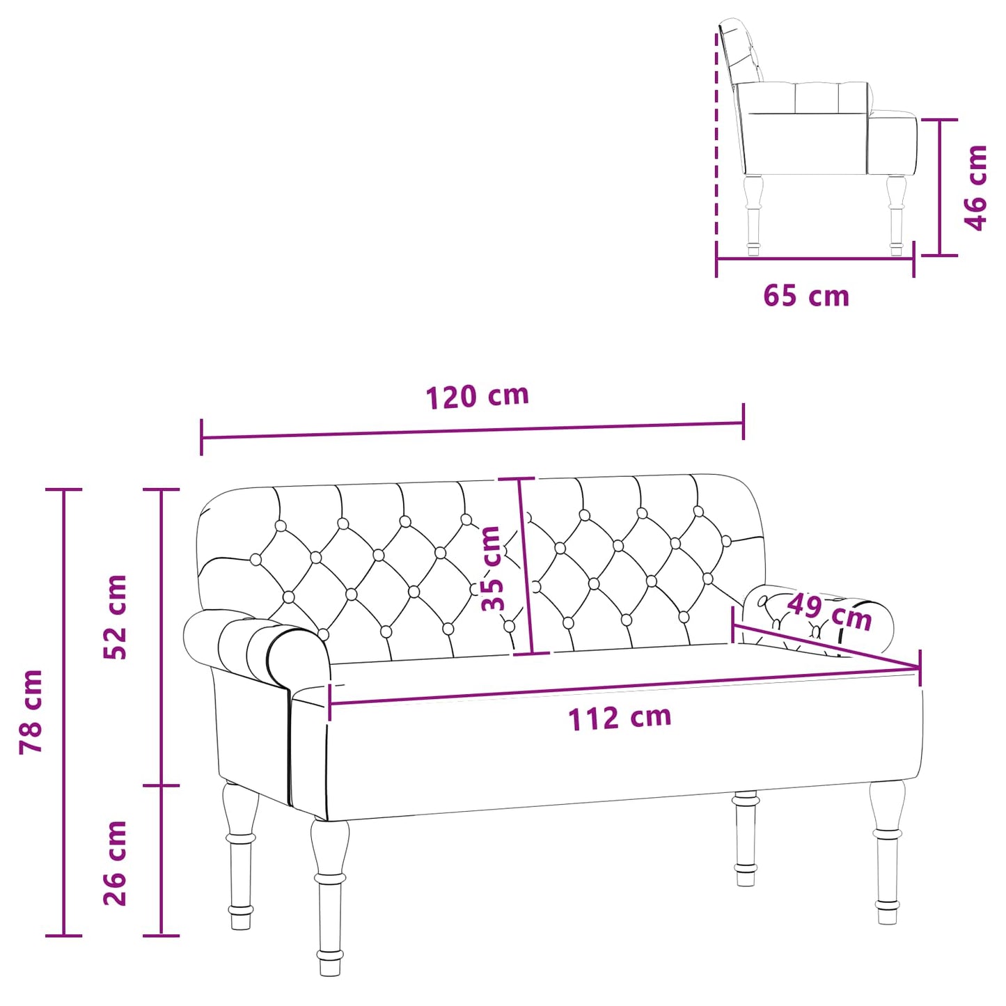 vidaXL Love seat με κουμπιά Καφέ 120 x 65 x 78 εκ