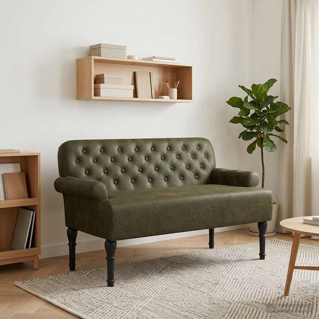 vidaXL Love seat με κουμπιά Στρατιωτικό Πράσινο 120 x 65 x 78 εκ