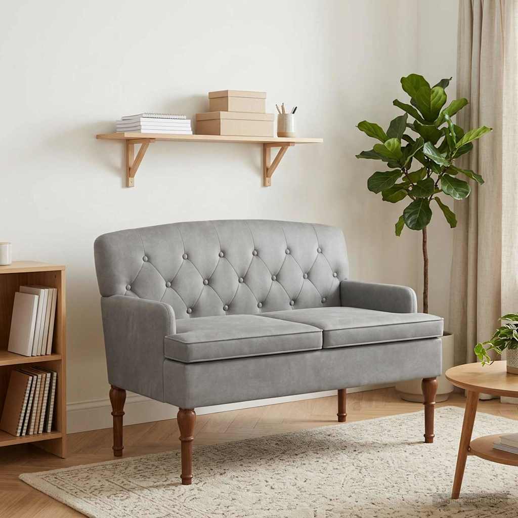 vidaXL Love seat με κουμπιά Ανοιχτό γκρι 111 x 65 x 79 εκ Βελούδο
