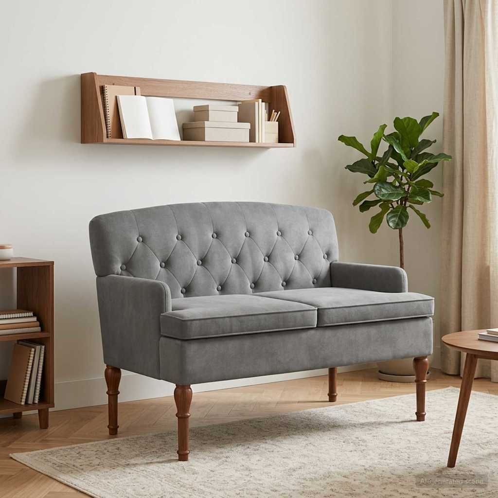 vidaXL Love seat με κουμπιά Σκούρο Γκρι 111 x 65 x 79 εκ Βελούδο