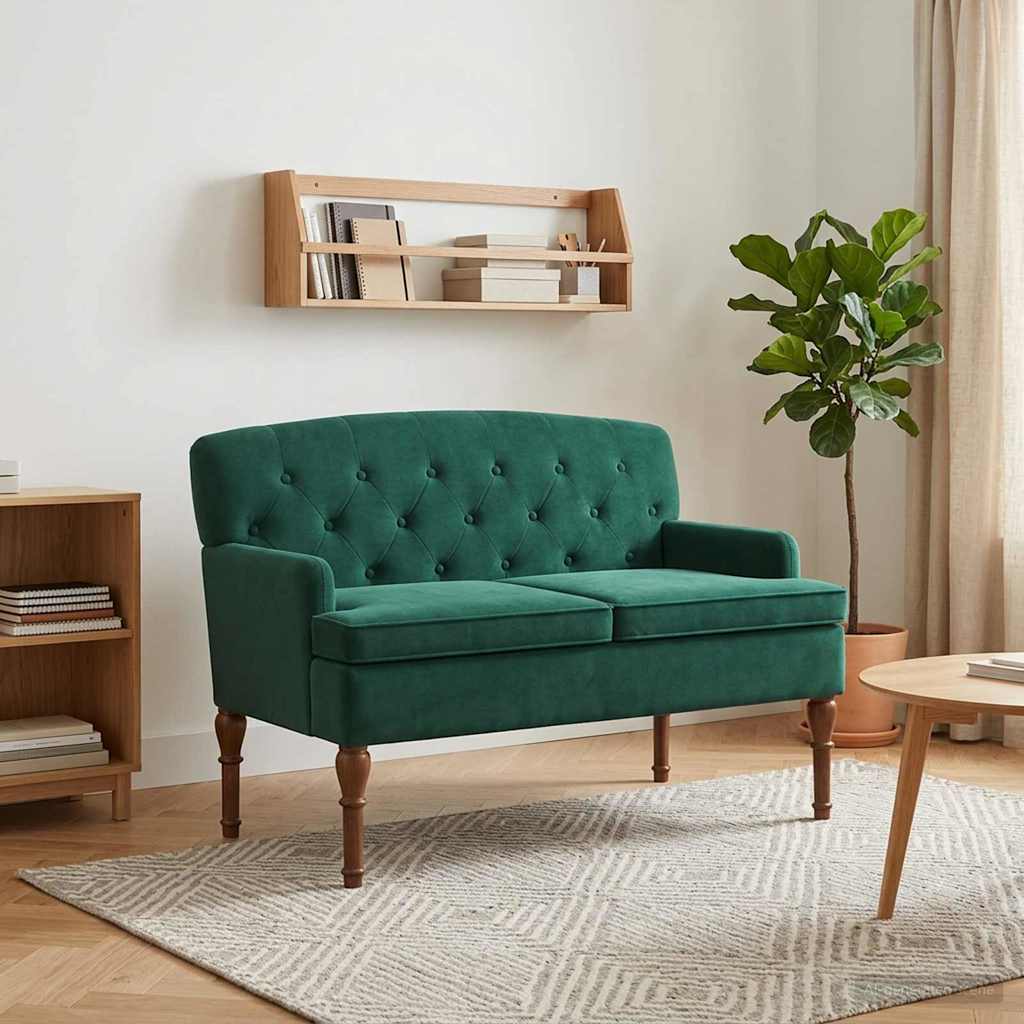 vidaXL Love seat με κουμπιά Σκούρο Πράσινο 111 x 65 x 79 εκ Βελούδο