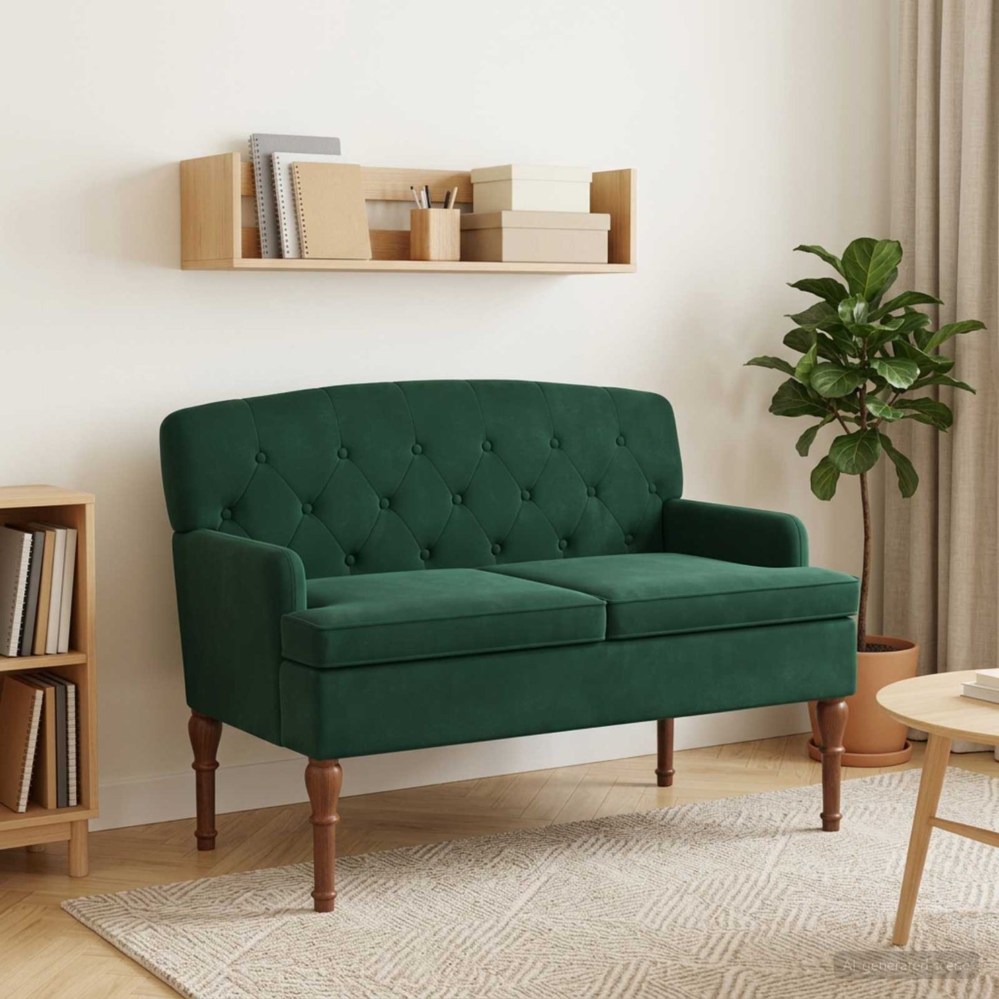 vidaXL Love seat με κουμπιά Σκούρο Πράσινο 111 x 65 x 79 εκ Βελούδο
