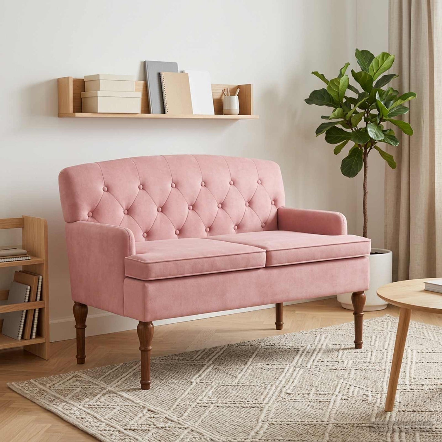 vidaXL Love seat με κουμπιά Ροζ 111 x 65 x 79 εκ Βελούδο