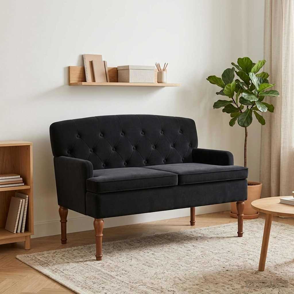 vidaXL Love seat με κουμπιά Μαύρο 111 x 65 x 79 εκ Βελούδο