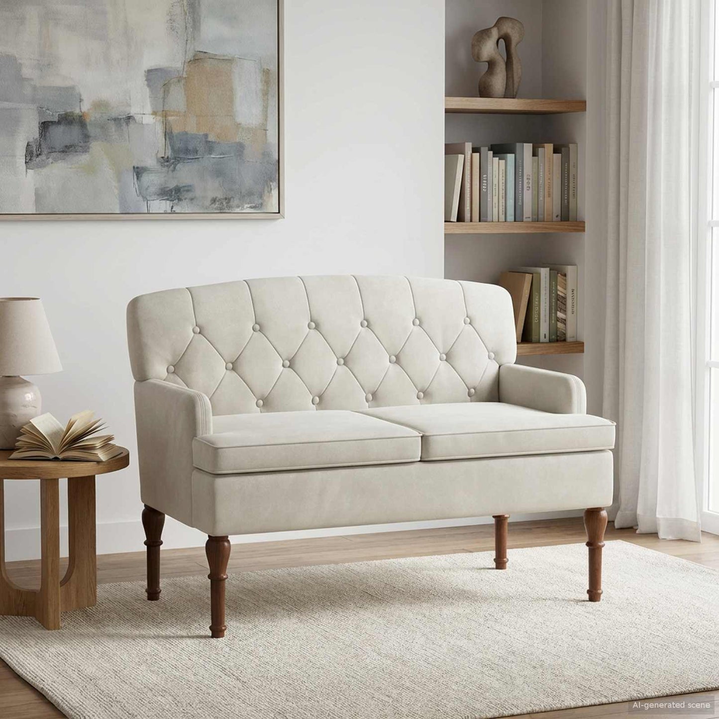 vidaXL Love seat με κουμπιά Κρεμ 111 x 65 x 79 εκ Βελούδο