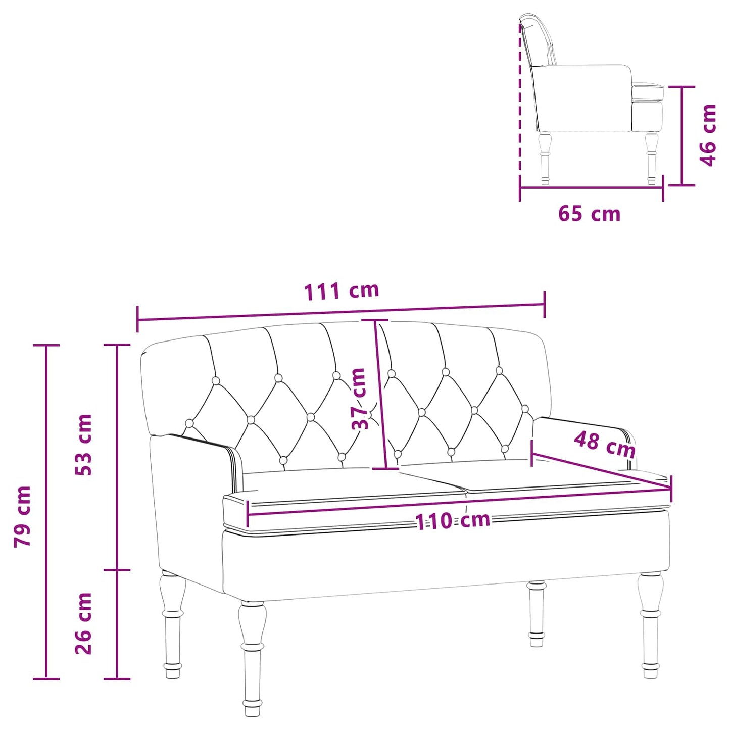 vidaXL Love seat με κουμπιά Τιρκουάζ 111 x 65 x 79 εκ Βελούδο