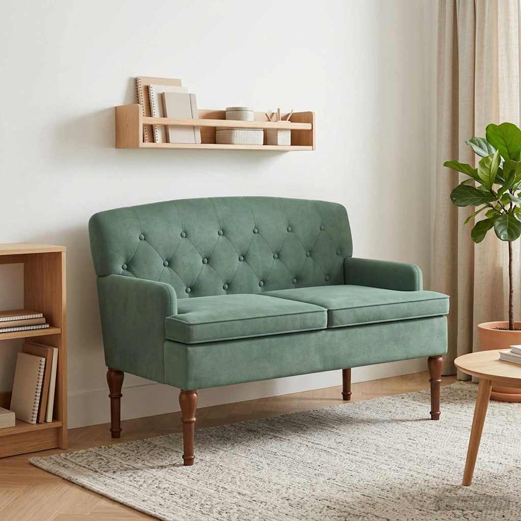 vidaXL Love seat με κουμπιά Θαλασσί 111 x 65 x 79 εκ Βελούδο