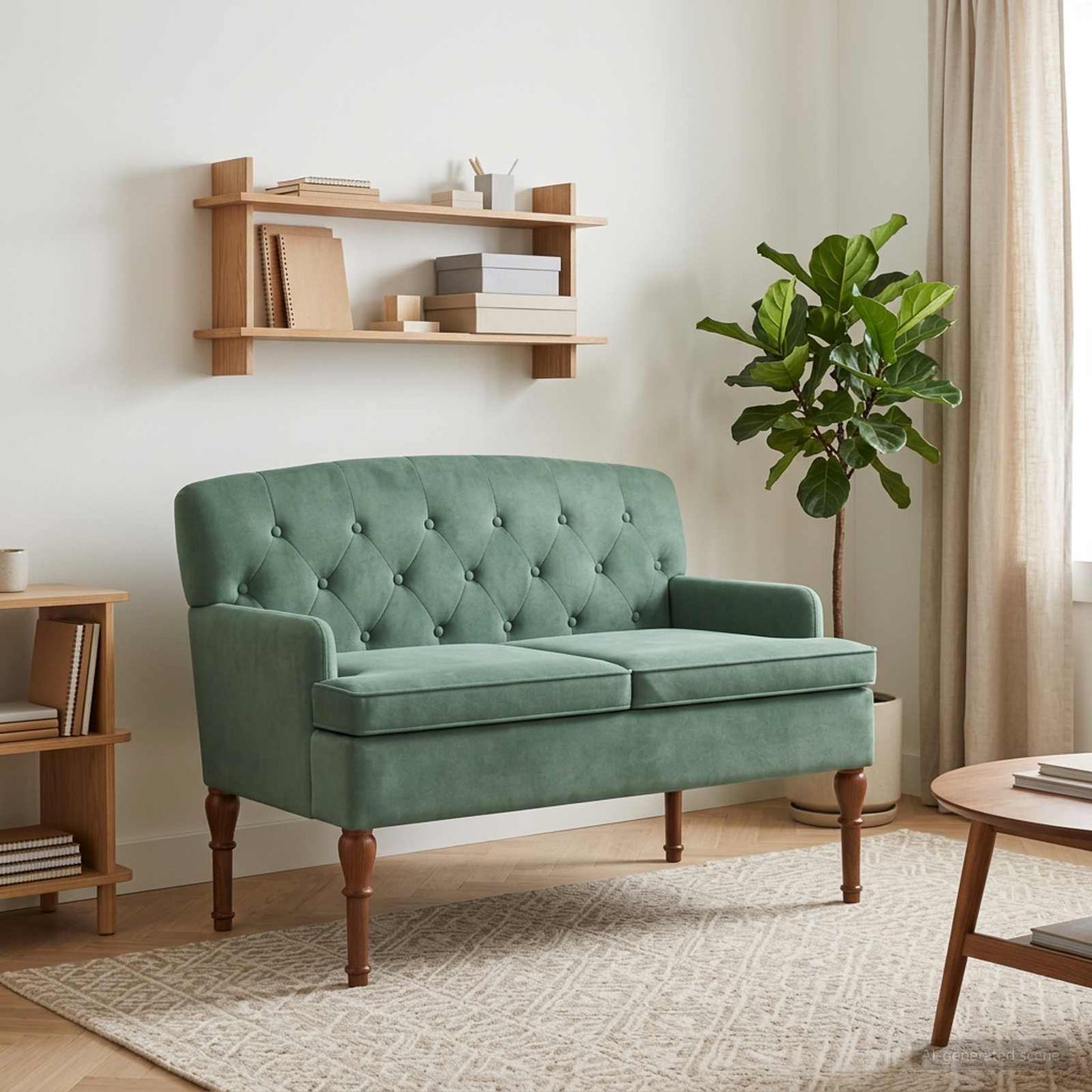vidaXL Love seat με κουμπιά Θαλασσί 111 x 65 x 79 εκ Βελούδο