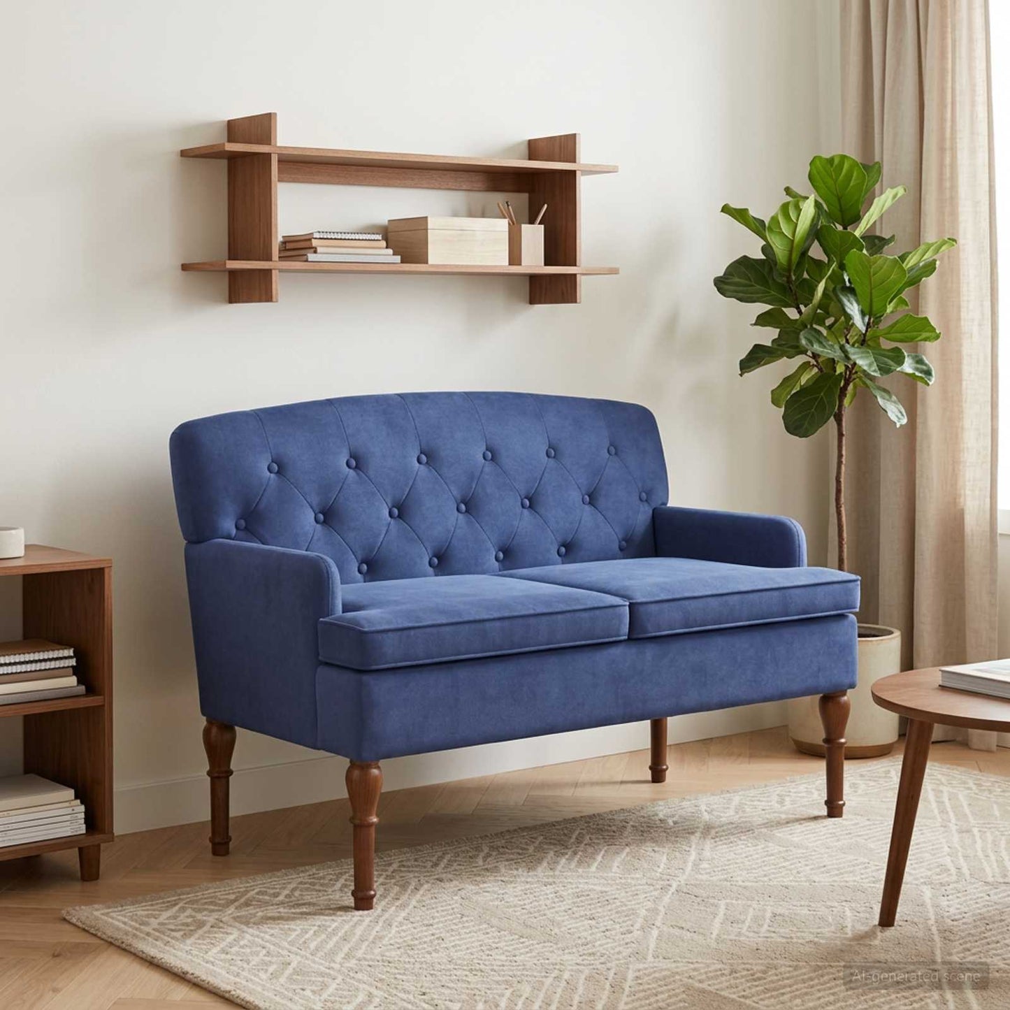 vidaXL Love seat με κουμπιά Μπλε Αστυνομίας 111 x 65 x 79 εκ Βελούδο