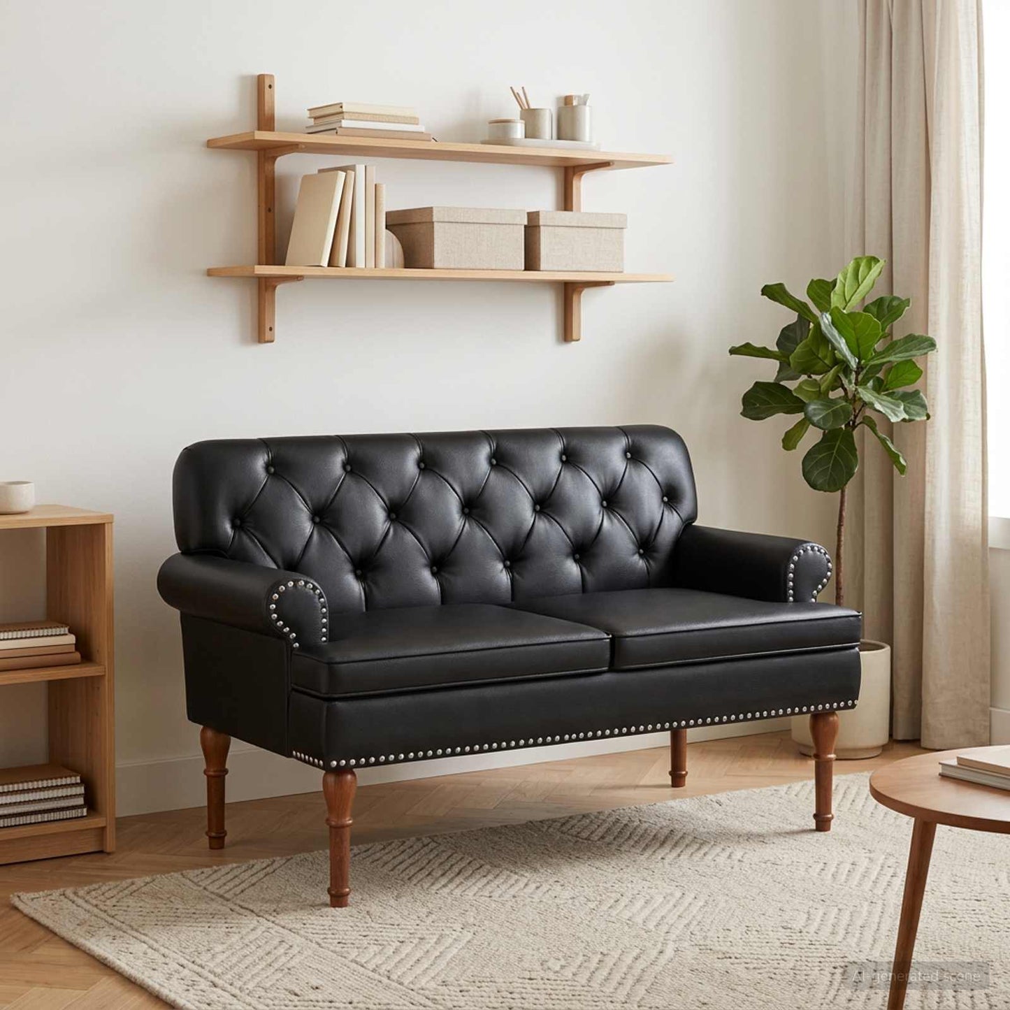 vidaXL Love seat με κουμπιά Μαύρο 120 x 65 x 77 εκ Τεχνητό Δέρμα