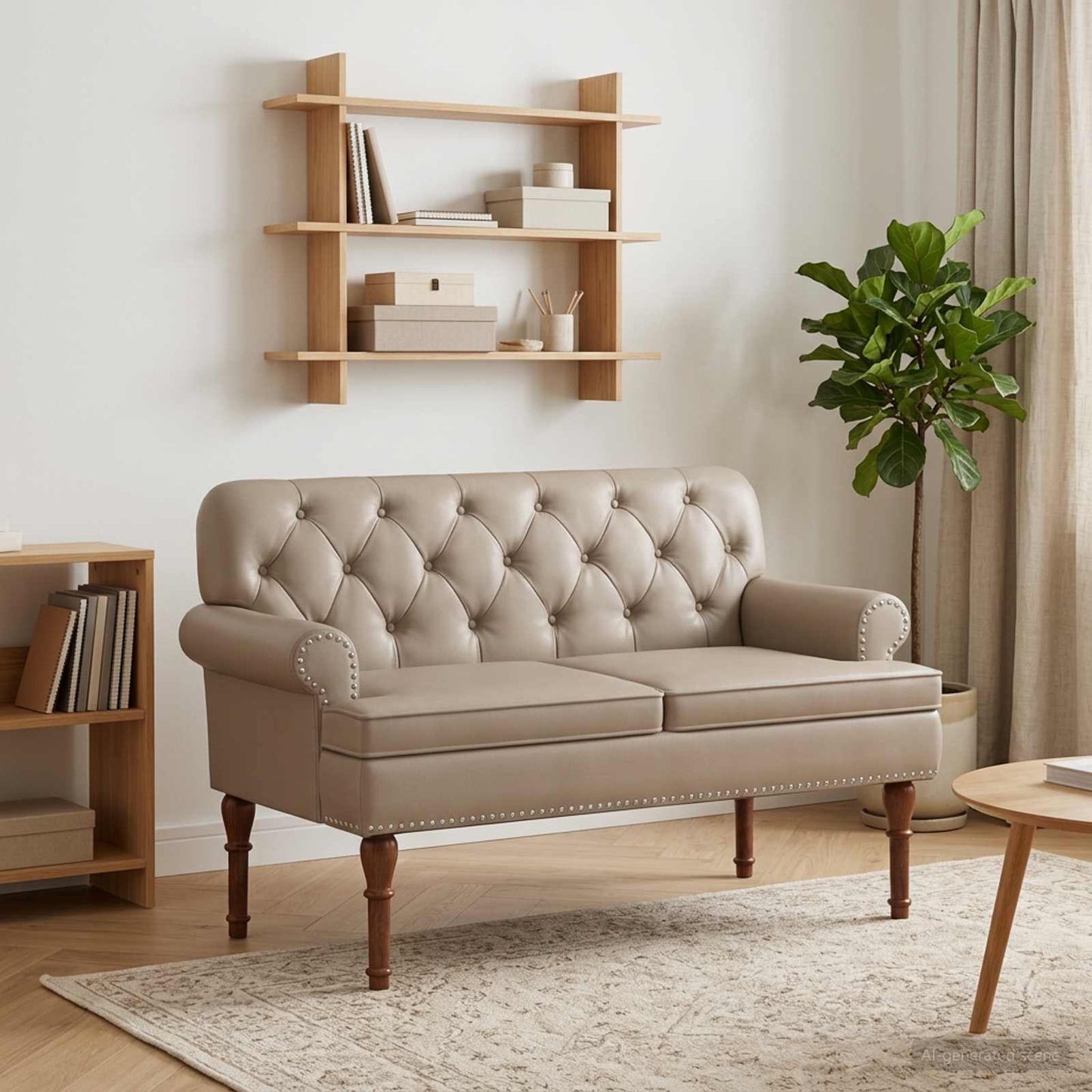 vidaXL Love seat με κουμπιά Καπουτσίνο 120 x 65 x 77 εκ Τεχνητό Δέρμα