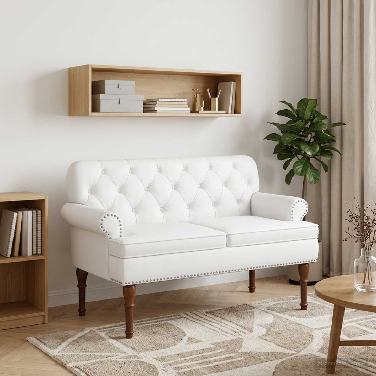 vidaXL Love seat με κουμπιά Λευκό 120 x 65 x 77 εκ Τεχνητό Δέρμα