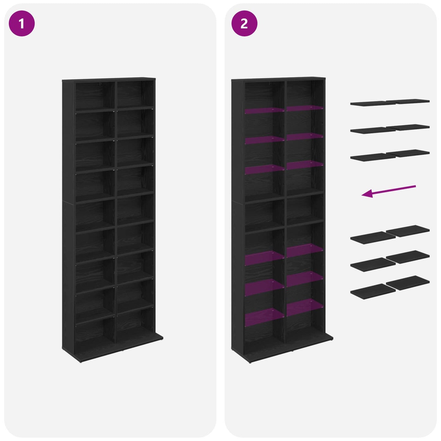 vidaXL Ντουλάπα CD Μαύρη Δρυς 65 x 23,5 x 175 εκ. Επεξεργασμένο Ξύλο