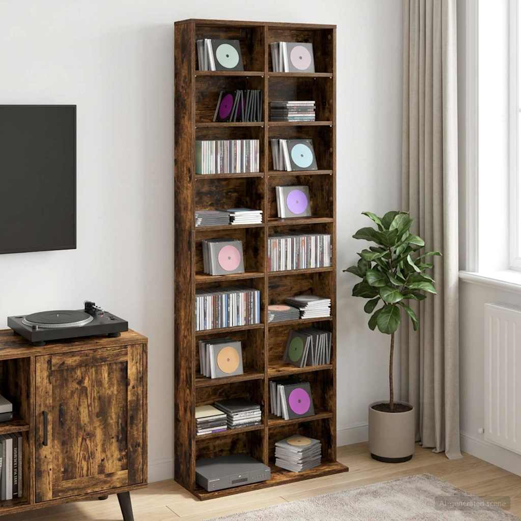 vidaXL Ντουλάπα CD Καπνισμένο Ξύλο Δρυός 65 x 23,5 x 175 εκ.