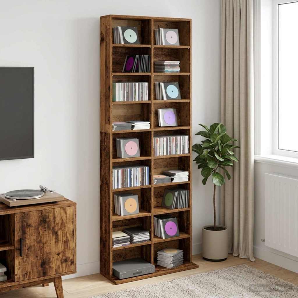 vidaXL Ντουλάπα CD Παλαιωμένο ξύλο 65 x 23,5 x 175 εκ.