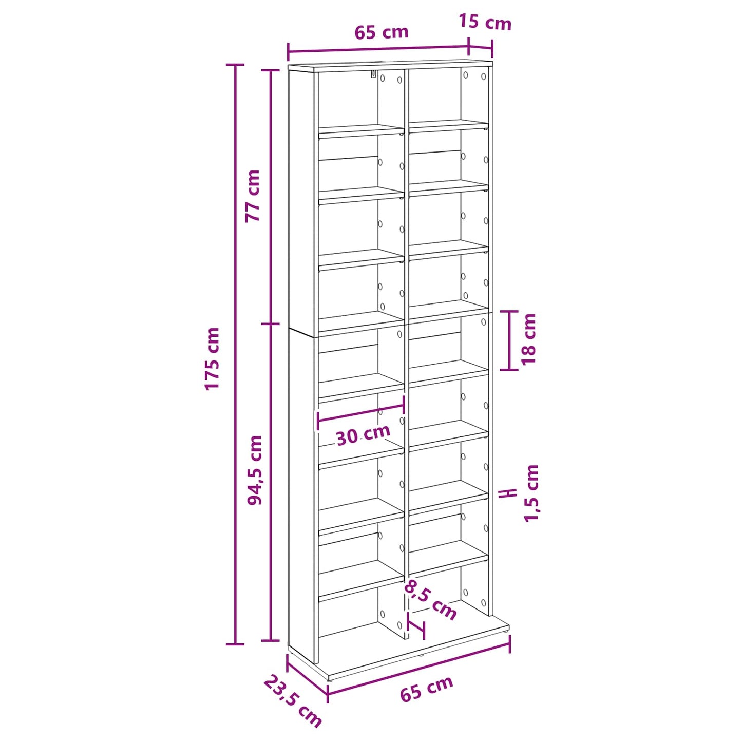 vidaXL Ντουλάπα CD Παλαιωμένο ξύλο 65 x 23,5 x 175 εκ.