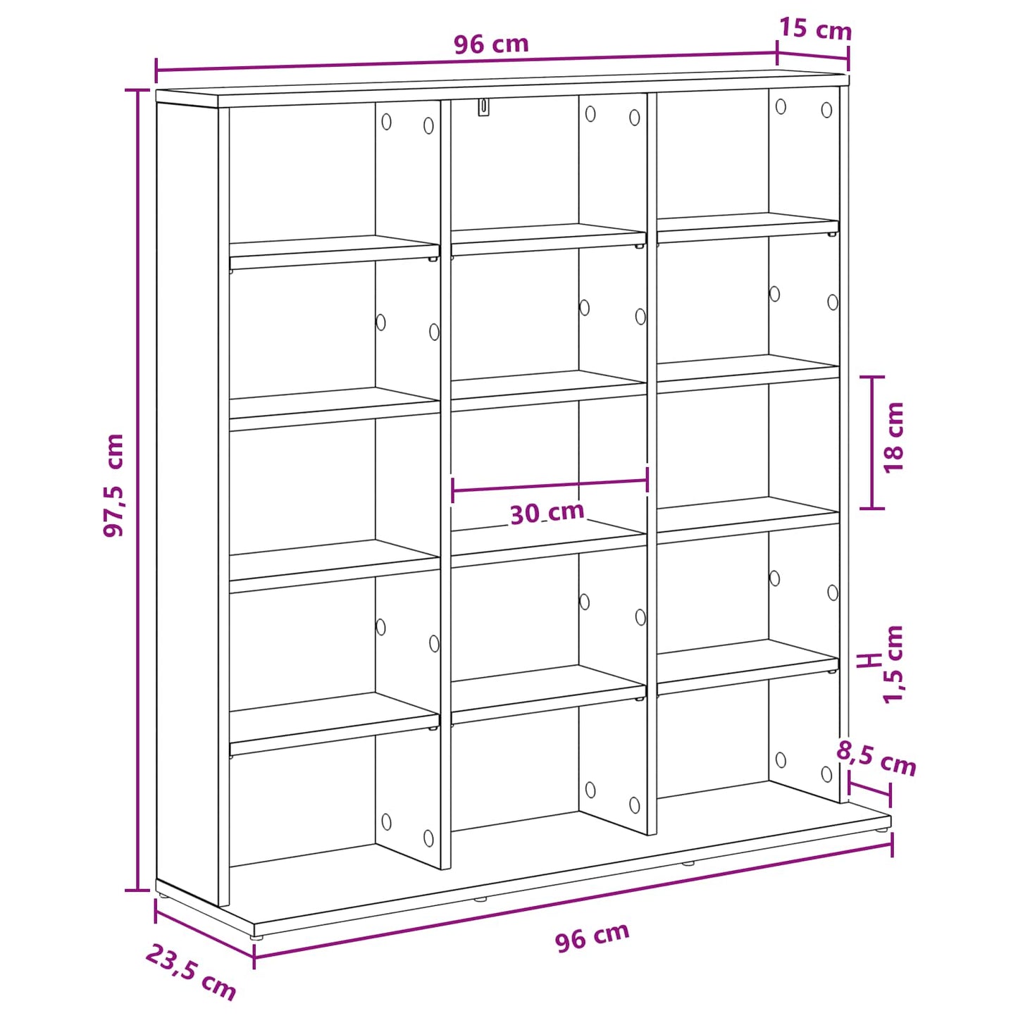 vidaXL Ντουλάπα CD Artisan Δρυς 96 x 23,5 x 97,5 εκ.