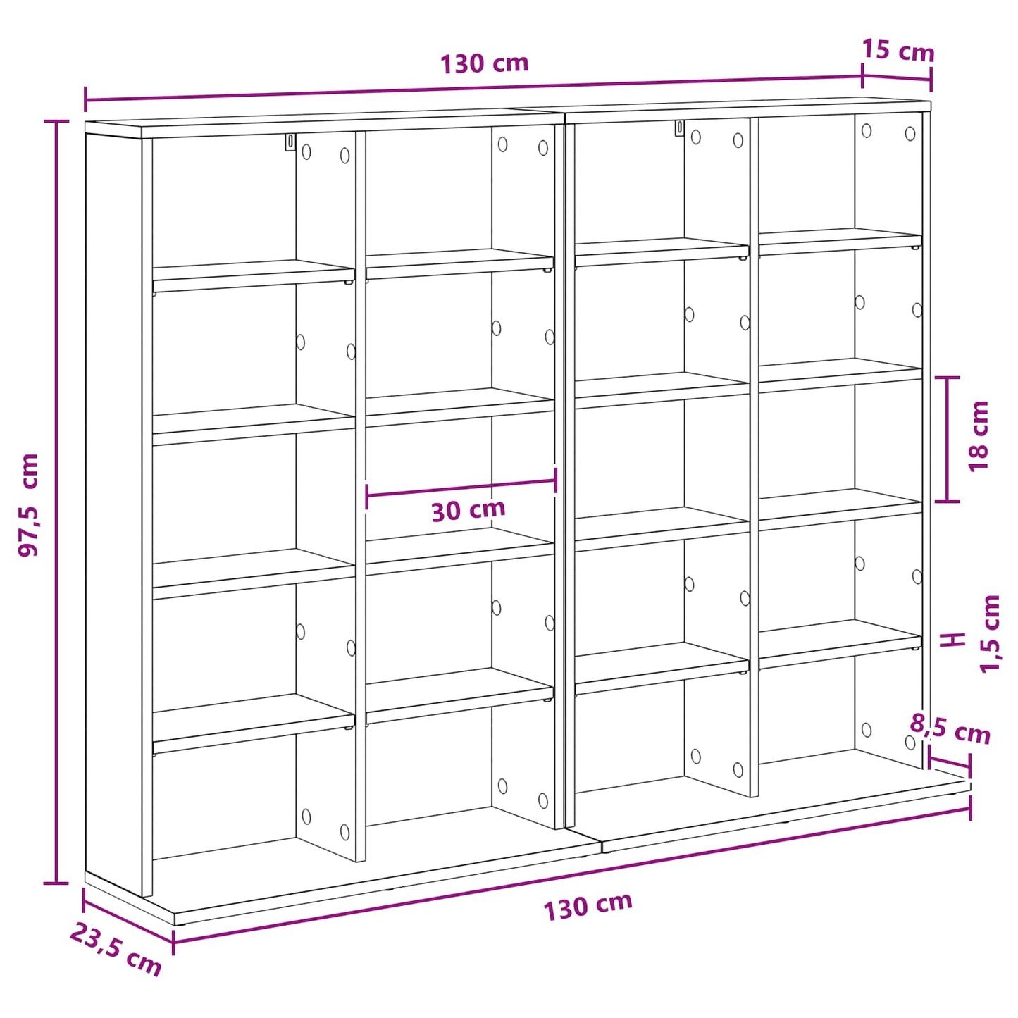 vidaXL Ντουλάπα CD 2 τμχ. Παλαιωμένο ξύλο 65 x 23,5 x 97,5 εκ.