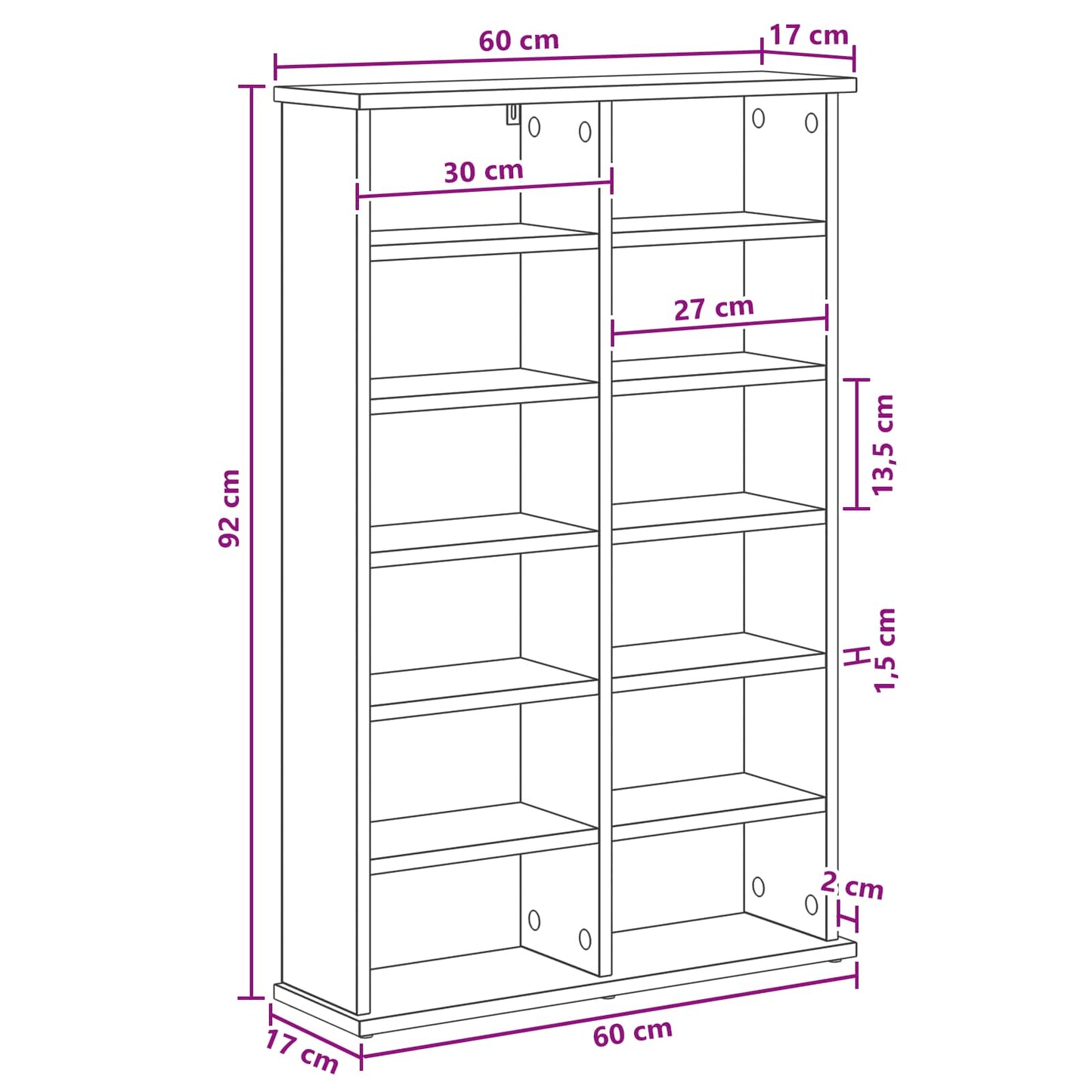 vidaXL Ντουλάπα CD Παλαιωμένο ξύλο 60 x 17 x 92 εκ. Επεξεργασμένο Ξύλο