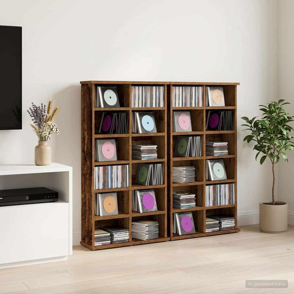 vidaXL Ντουλάπα CD 2 τμχ. Παλαιωμένο ξύλο 60 x 17 x 92 εκ.