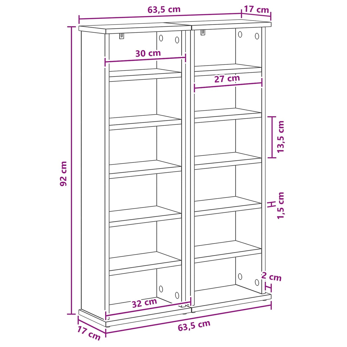 vidaXL Ντουλάπα CD 2 τμχ. Sonoma Δρυς 60 x 17 x 92 εκ.