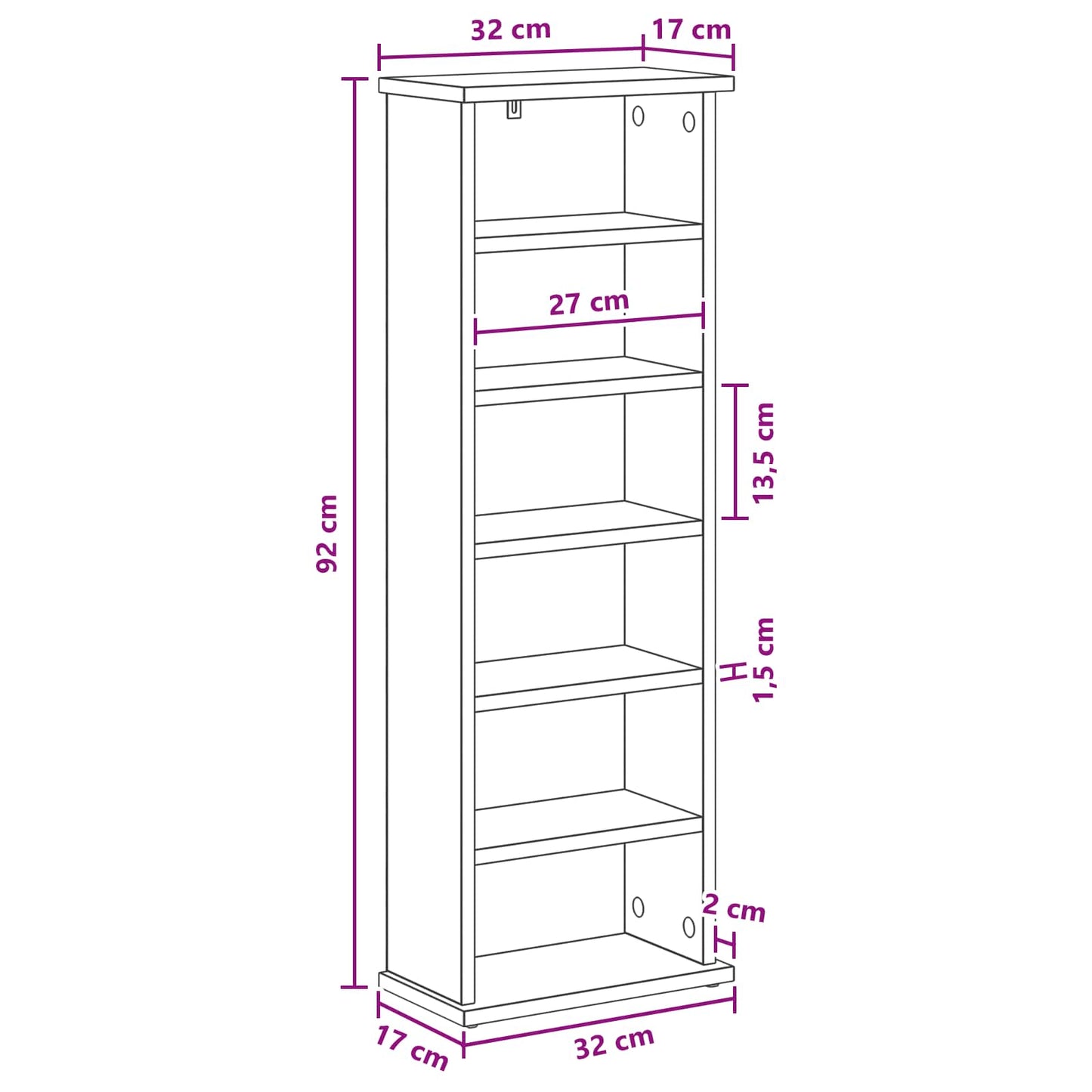 vidaXL Ντουλάπα CD Γκρι Σκυροδέματος 60 x 17 x 92 εκ.