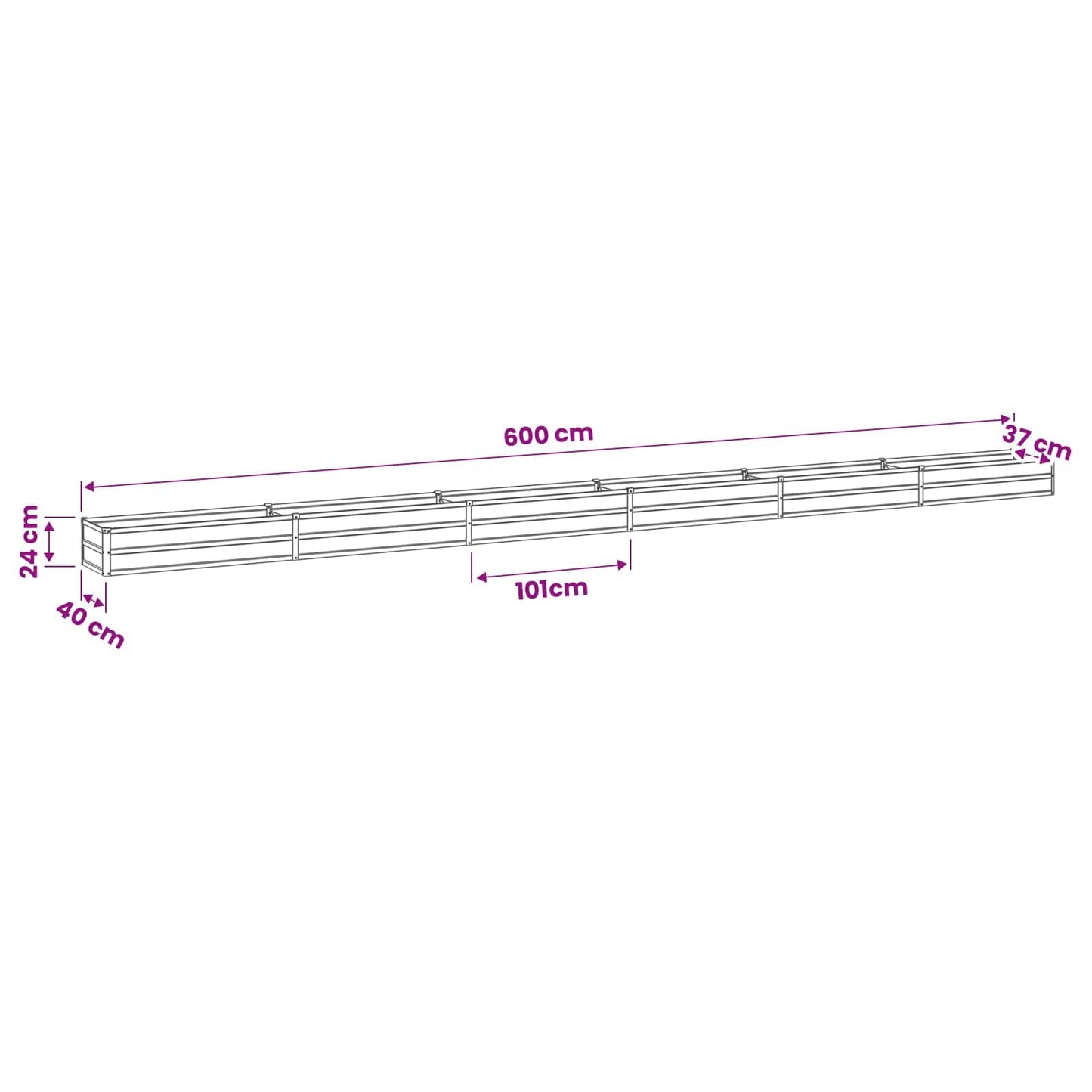 vidaXL Υψωμένο Κρεβάτι Κήπου Ασημί 600 x 40 x 24 εκ. γαλβανισμένο